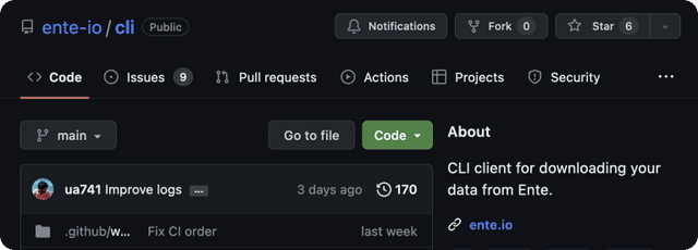 Screenshot of Ente CLI Github repo